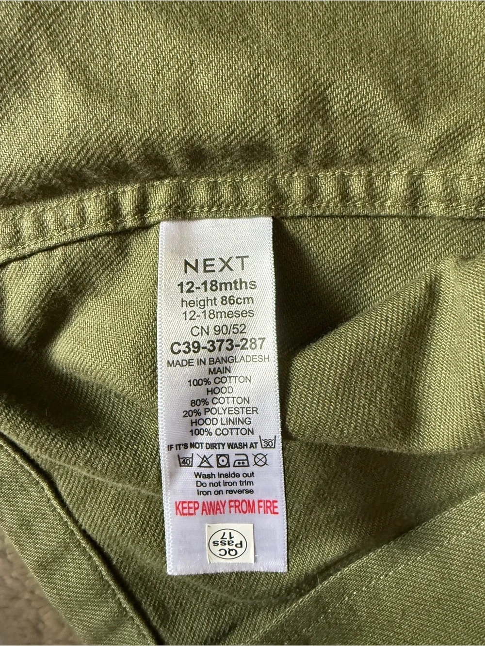 next Olive Green Jean-Style Hooded Jacket with Gray Hood
